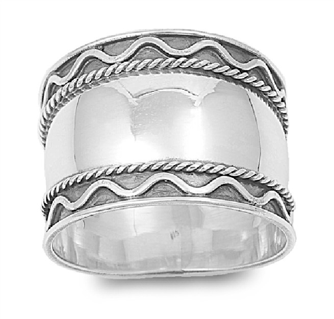 Bague Anneau Armure mixte Argent 925 décor courbe - 17 MM