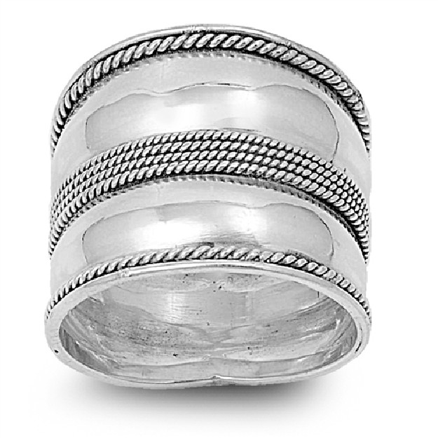 Bague Anneau Large Bombé Argent 925 décor stries - 19 MM