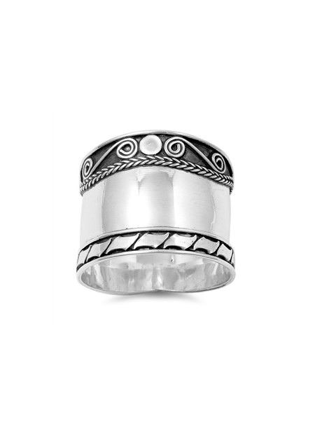 Bague Anneau Large en Argent 925 décor design - 18 MM