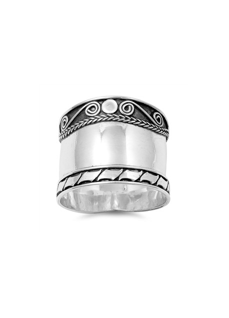 Bague Anneau Large en Argent 925 décor design - 18 MM