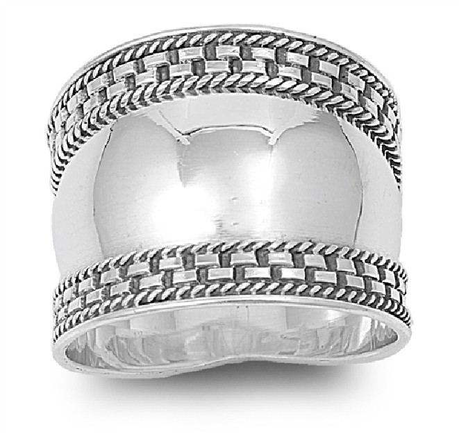 Bague Anneau bombé Argent 925 décor géométrique- 18 MM