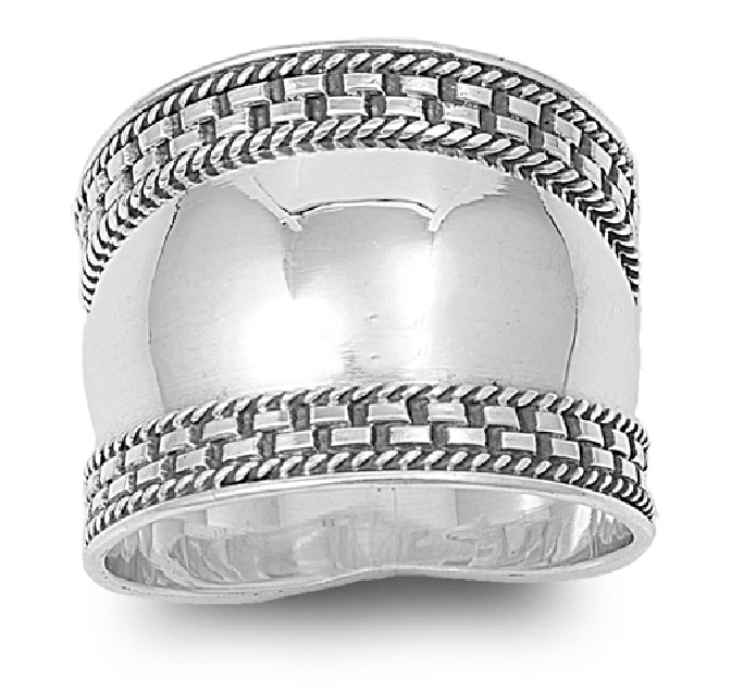 Bague Anneau bombé Argent 925 décor géométrique- 18 MM