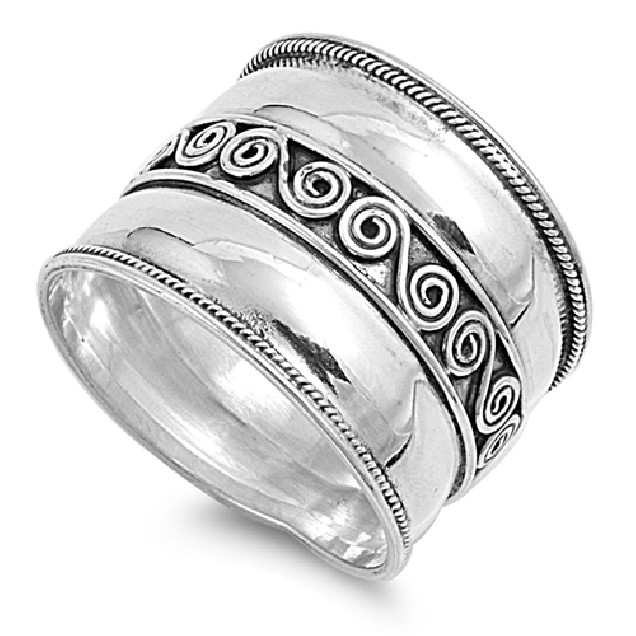 Bague Anneau Large en Argent 925 décor spirale - 18 MM