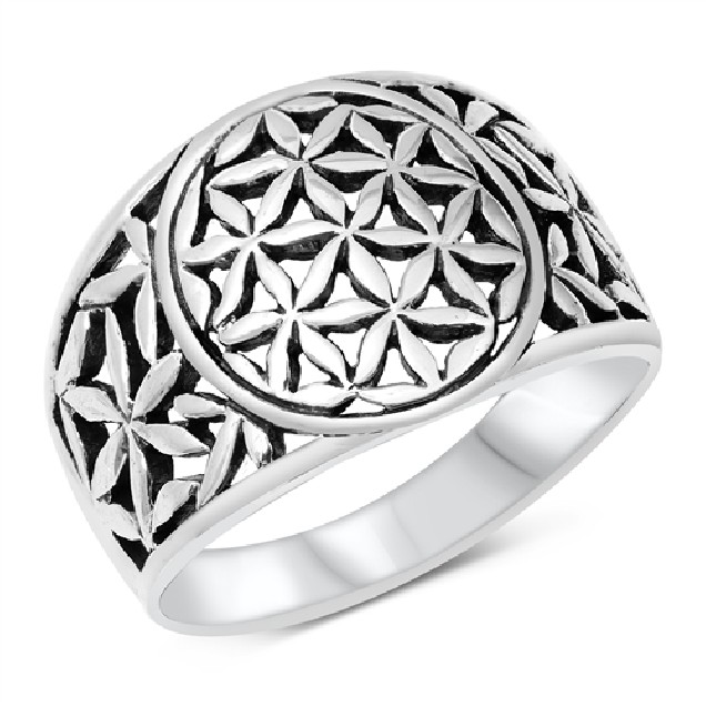 Bague Large Mixte Rosaces en Argent 925- 15 MM