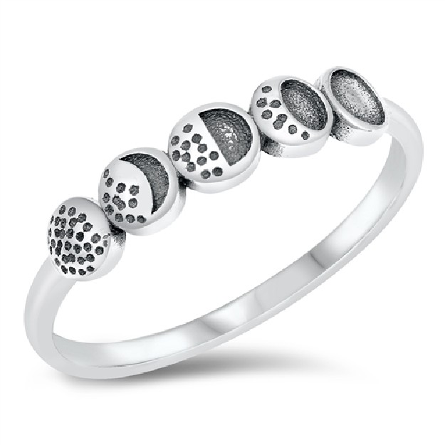 Bague Anneau Phases de la Lune en Argent Massif