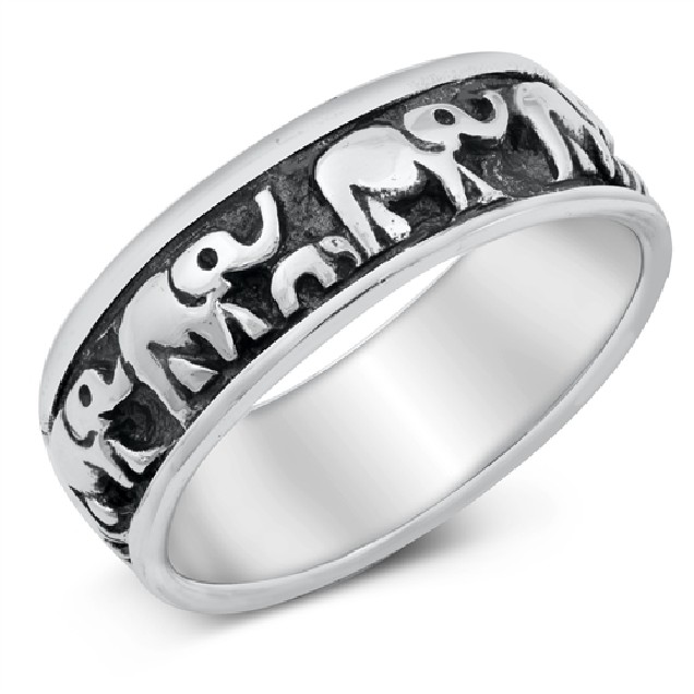 Bague Anneau Eléphant en Argent 925- 8 MM