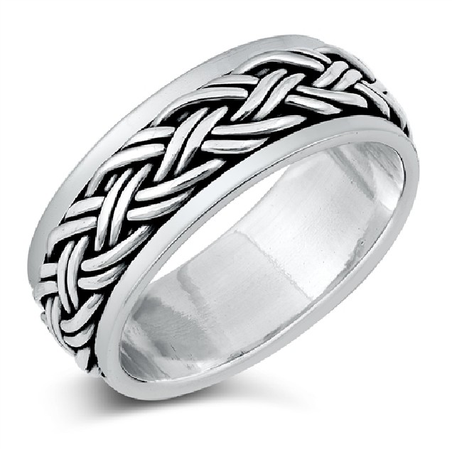 Bague Anneau tournant Anti stress torsadé Argent 925- 8 MM