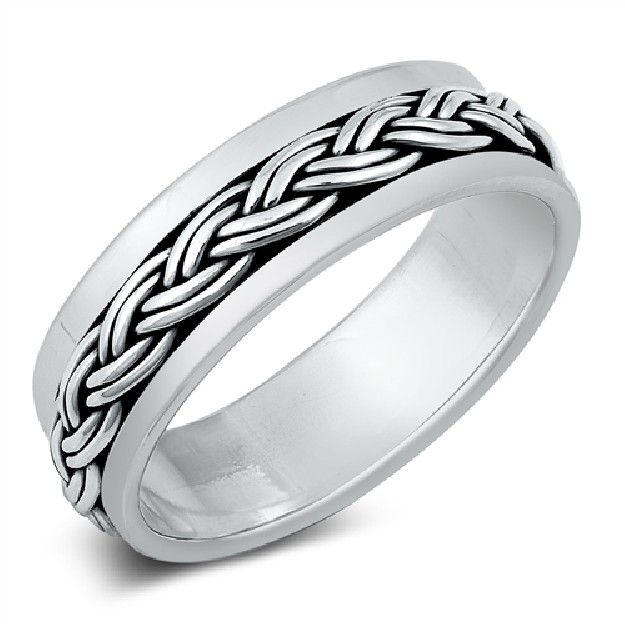 Bague Anneau tournant Anti stress torsadé en Argent 925 - 7 MM