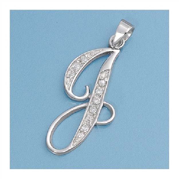 Pendentif initiale Lettre J argent 925 orné Zirconiums