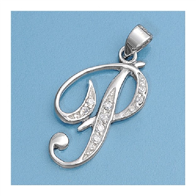 Pendentif initiale Lettre P argent 925 orné Zirconiums