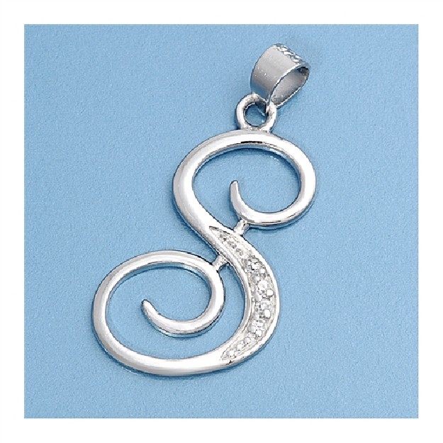 Pendentif initiale Lettre S argent 925 orné Zirconiums