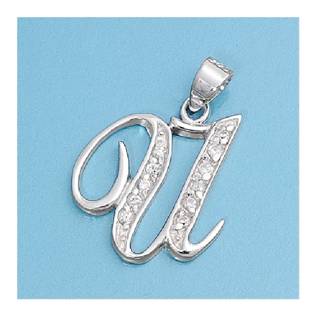 Pendentif initiale Lettre U argent 925 orné Zirconiums