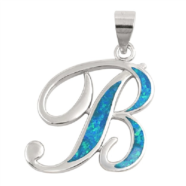 Pendentif initiale Lettre B argent 925 orné Opale bleue