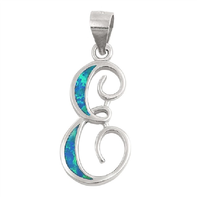 Pendentif initiale Lettre E argent 925 orné Opale bleue