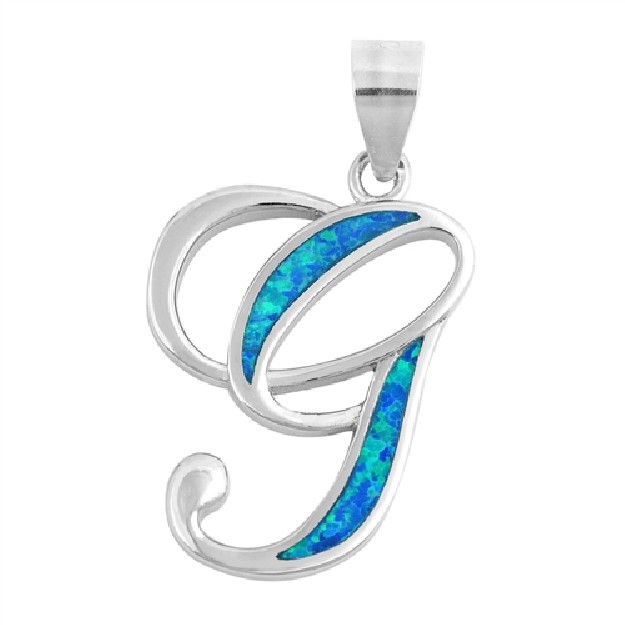 Pendentif initiale Lettre G argent 925 orné Opale bleue