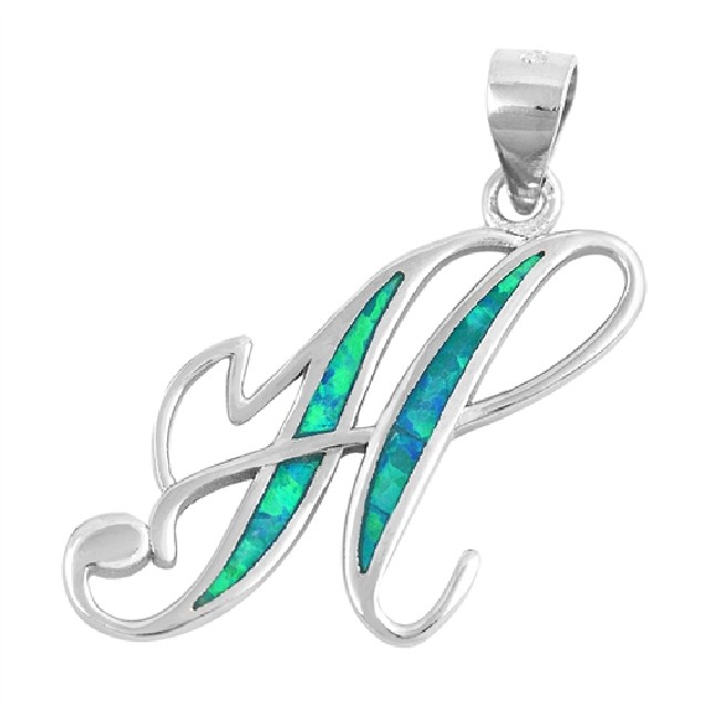 Pendentif initiale Lettre H argent 925 orné Opale bleue