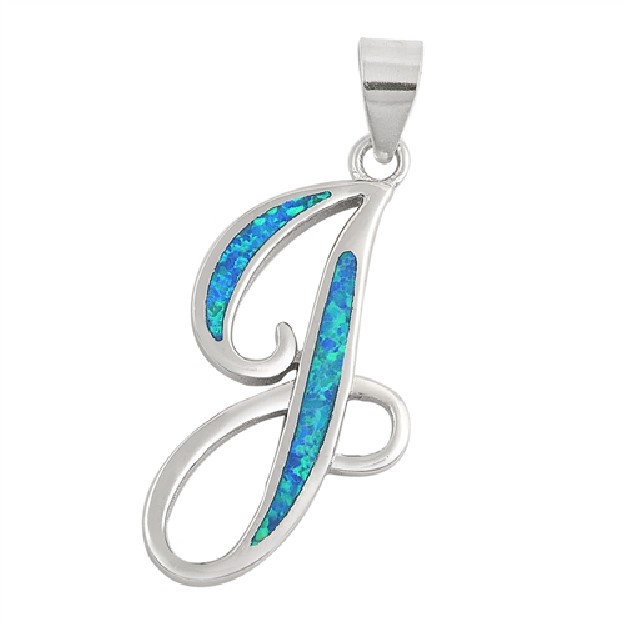 Pendentif initiale Lettre J argent 925 orné Opale bleue