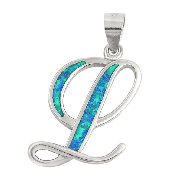 Pendentif initiale Lettre L argent 925 orné Opale bleue