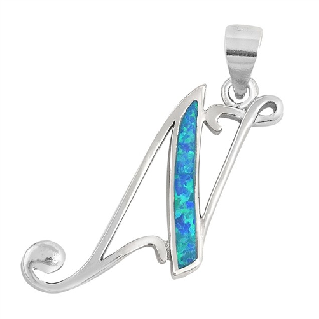 Pendentif initiale Lettre N argent 925 orné Opale bleue