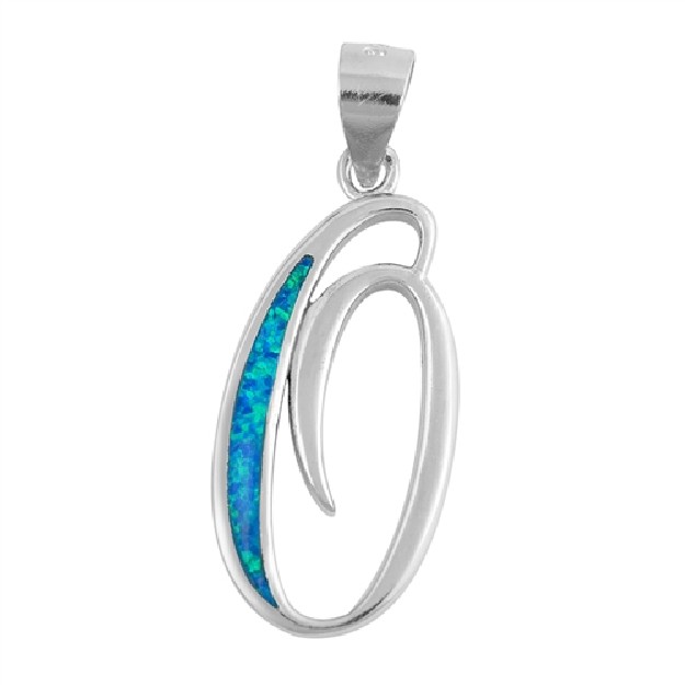 Pendentif initiale Lettre O argent 925 orné Opale bleue