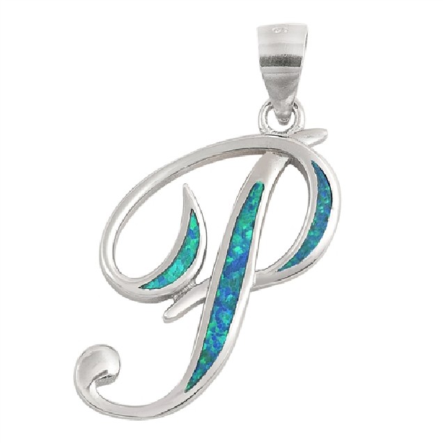 Pendentif initiale Lettre P argent 925 orné Opale bleue