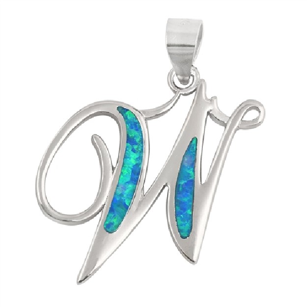 Pendentif initiale Lettre W argent 925 orné Opale bleue