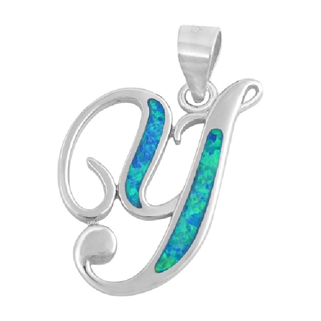 Pendentif initiale Lettre Y argent 925 orné Opale bleue