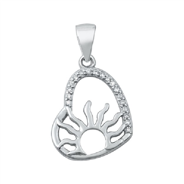 Pendentif Cœur & soleil argent 925 orné de zirconiums