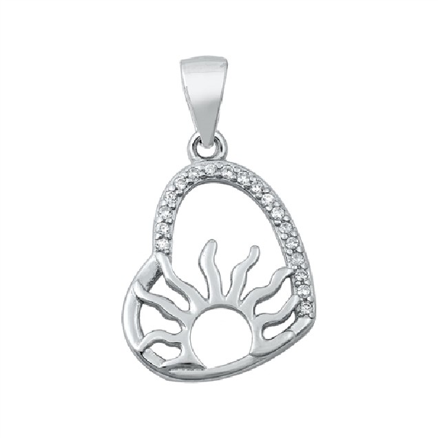 Pendentif Cœur & soleil argent 925 orné de zirconiums