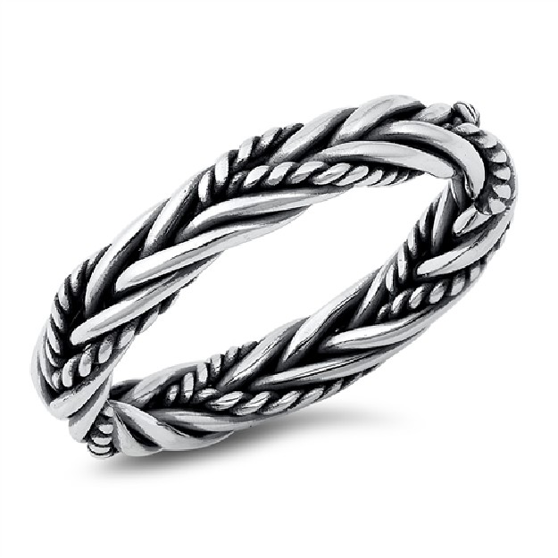 Bague anneau mixte tresse & cordage en Argent 925