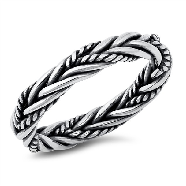 Bague anneau mixte tresse & cordage en Argent 925