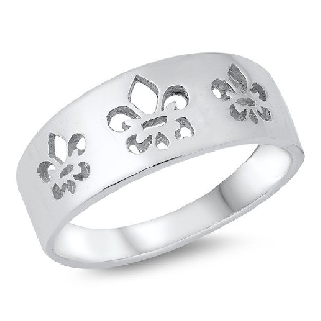 Bague anneau large Fleur de lys en Argent 925