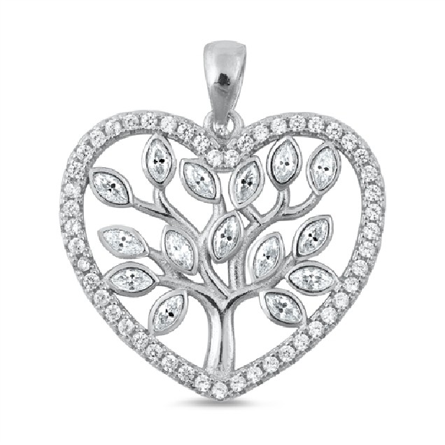 Pendentif Cœur & Arbre de Vie argent 925 orné zirconiums