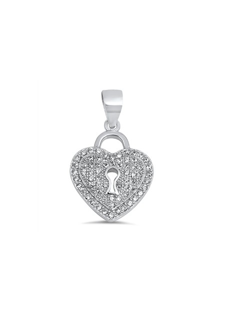 Pendentif Cœur & Cadenas argent 925 orné de zirconiums