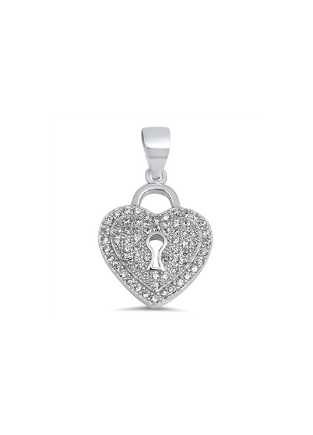 Pendentif Cœur & Cadenas argent 925 orné de zirconiums