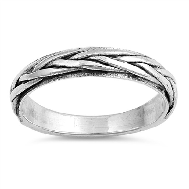 Bague anneau mixte tressée 4 mm Argent 925