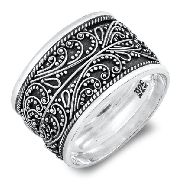 Bague anneau large arabesques Argent 925