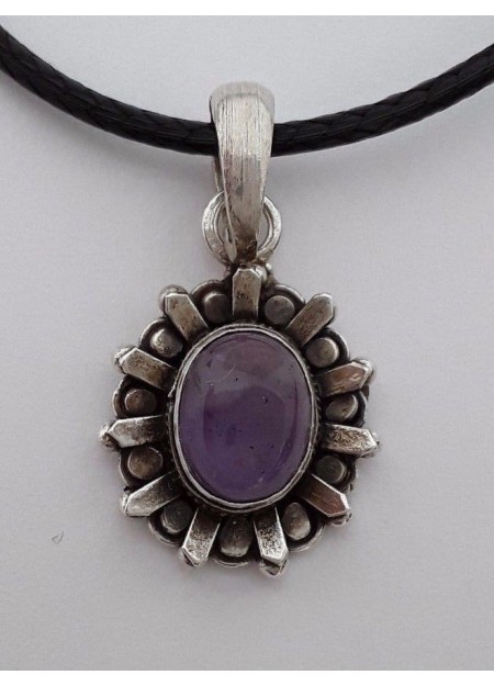 AGNES CREATIONS / JOLI PENDENTIF STYLE RETRO EN ARGENT 925 ORNE AMETHYSTE