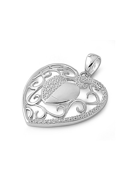 Pendentif 2 Cœurs en argent 925 orné de zirconiums