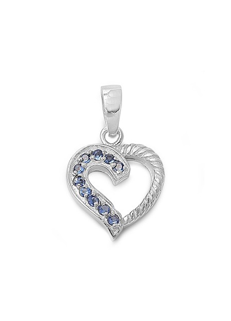 Pendentif Cœur argent 925 orné de Saphirs bleus et Zirconiums