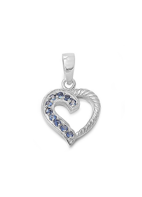 Pendentif Cœur argent 925 orné de Saphirs bleus et Zirconiums