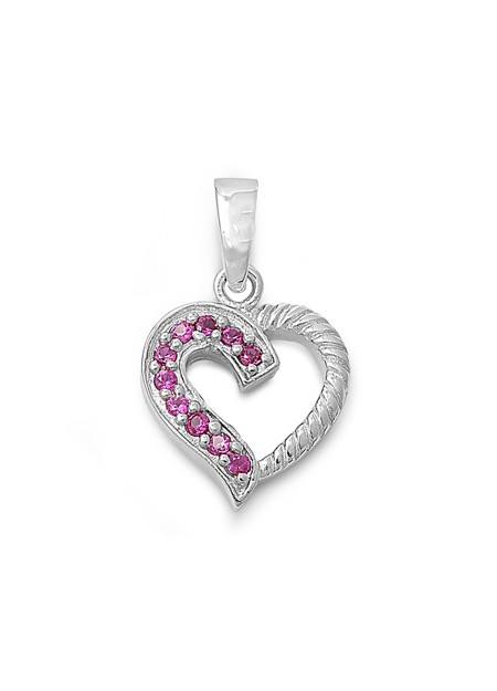 Pendentif Cœur argent 925 orné de Saphirs roses et Zirconiums