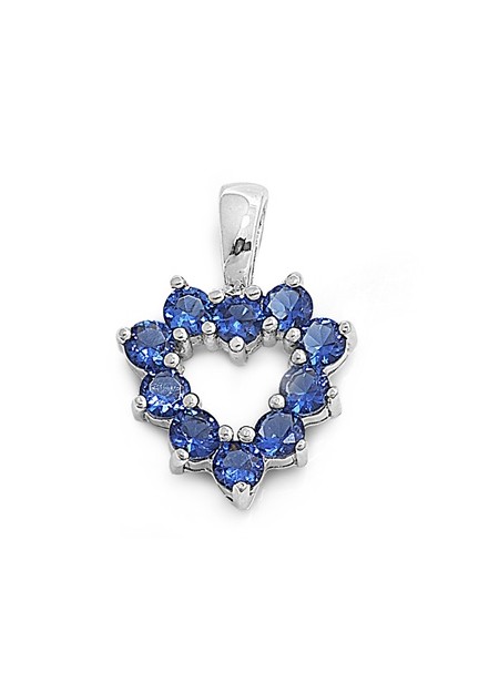 Pendentif Cœur argent 925 orné de Saphirs bleus