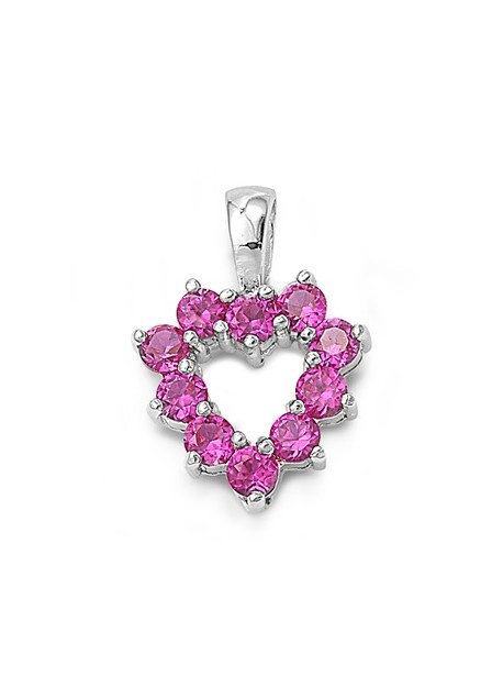 Pendentif Cœur argent 925 orné de zirconiums roses