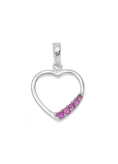 Pendentif Cœur argent 925 orné de zirconiums roses