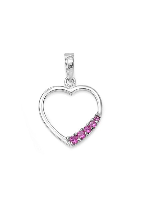 Pendentif Cœur argent 925 orné de zirconiums roses