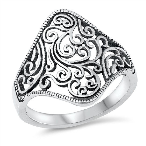 Bague Losange arabesques ciselées Argent 925