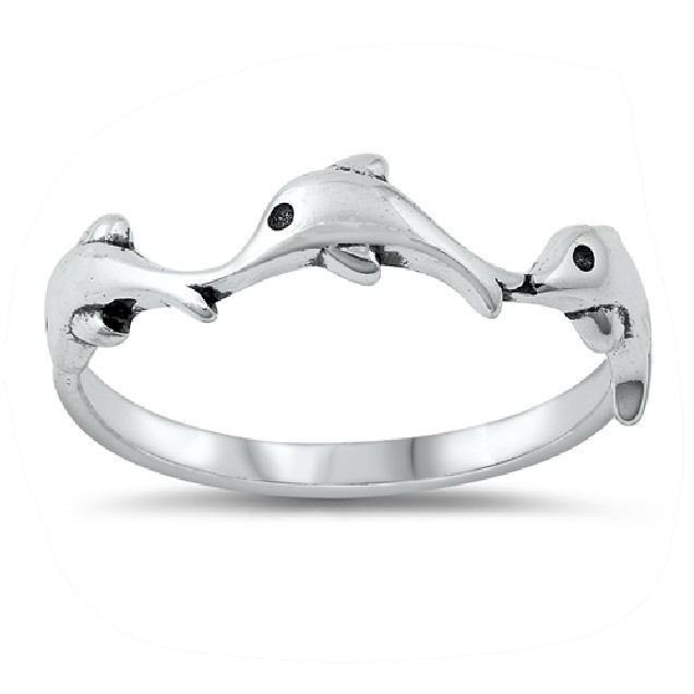 Bague anneau Trio dauphins en Argent 925