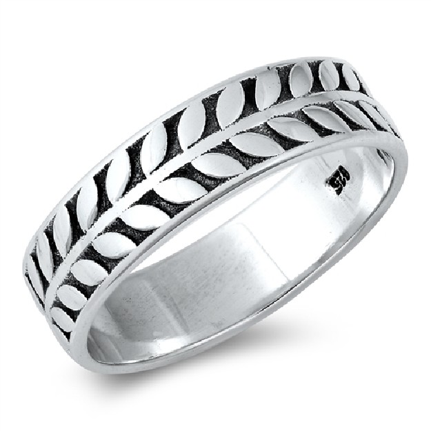 Bague Anneau Feuilles en Argent 925 6 MM