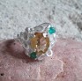 Belle Bague de Créateur ornée Citrine & émeraude argent 925 TAILLE 56